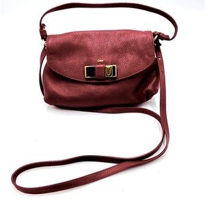 Auth Chloe Deep Red Leather Lily Mini Bow Bag